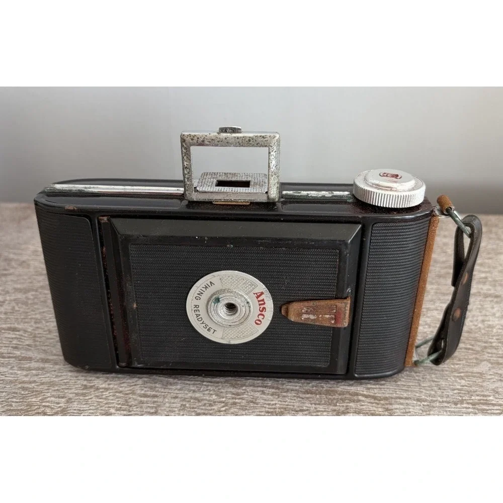 Vintage Ansco Viking Readyset Camera 1950s w/Original Brown Leather Bag UNTESTED